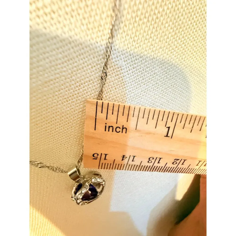 Vintage Purple Heart Rhinestone Necklace 16”